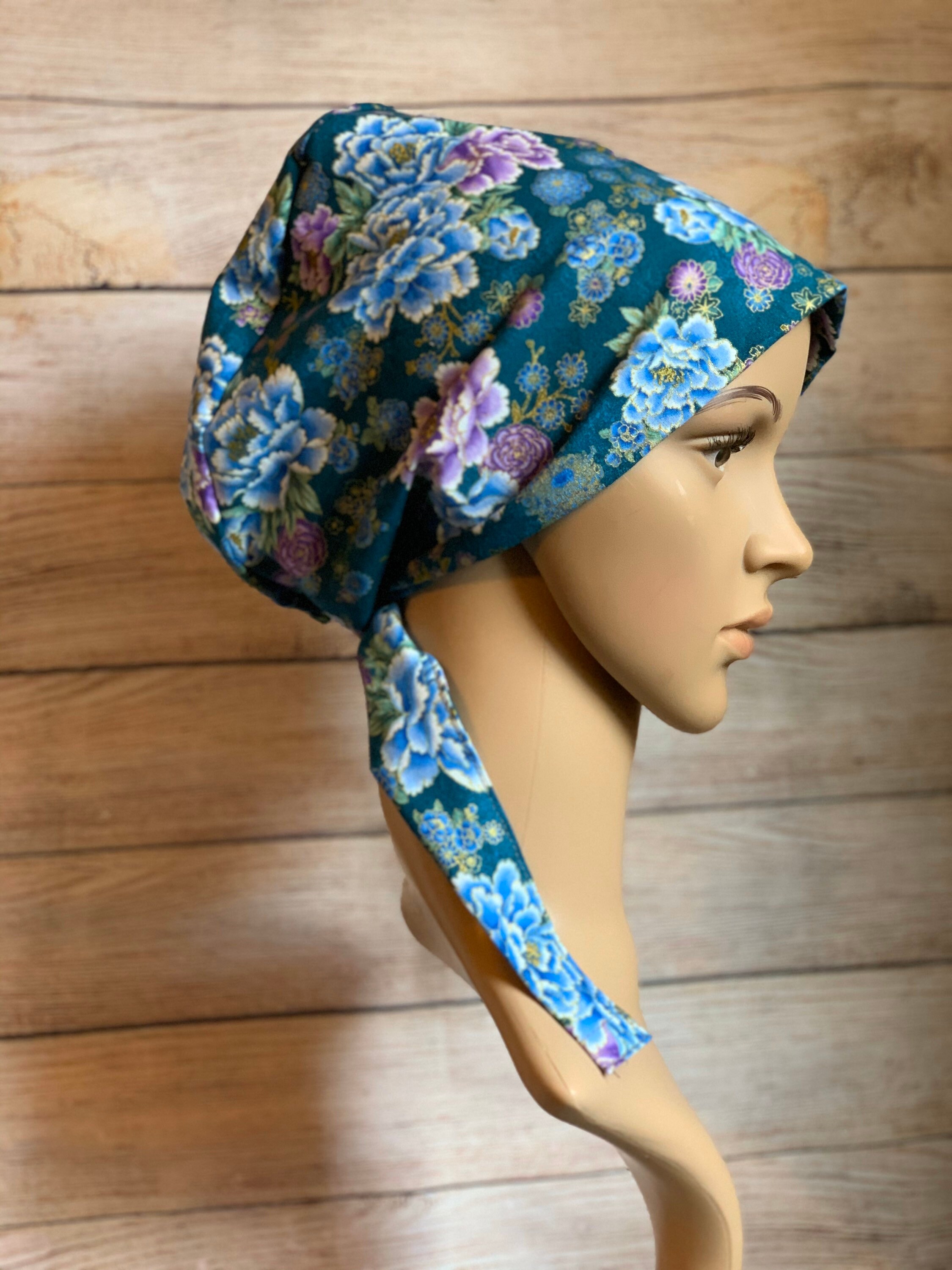 Blossoms on Teal~ Surgical Scrub Cap~ Scrub Hats~ Scrub Caps for Women