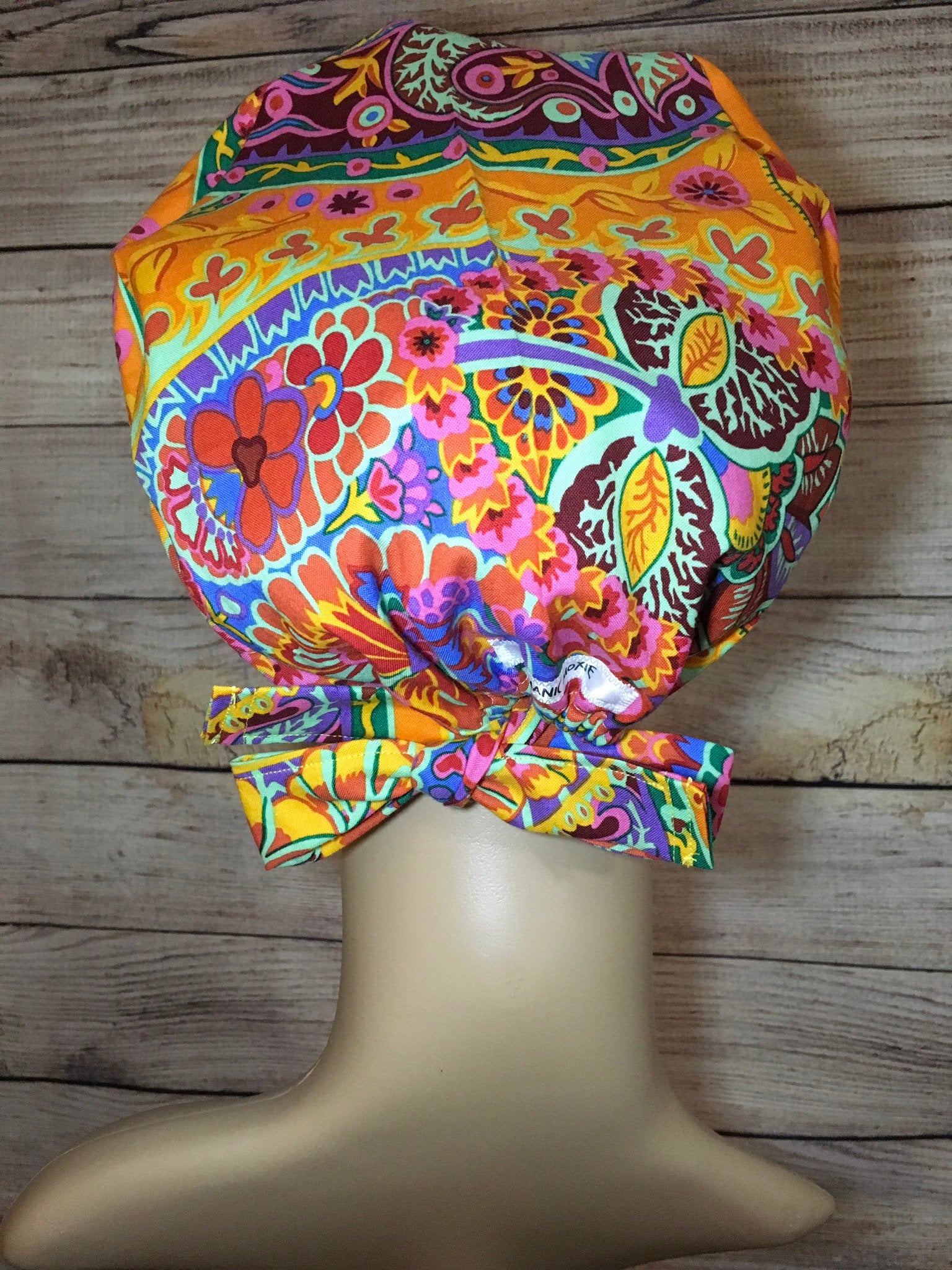 Orange Paisley Jungle Surgical Scrub Cap Scrub Hats