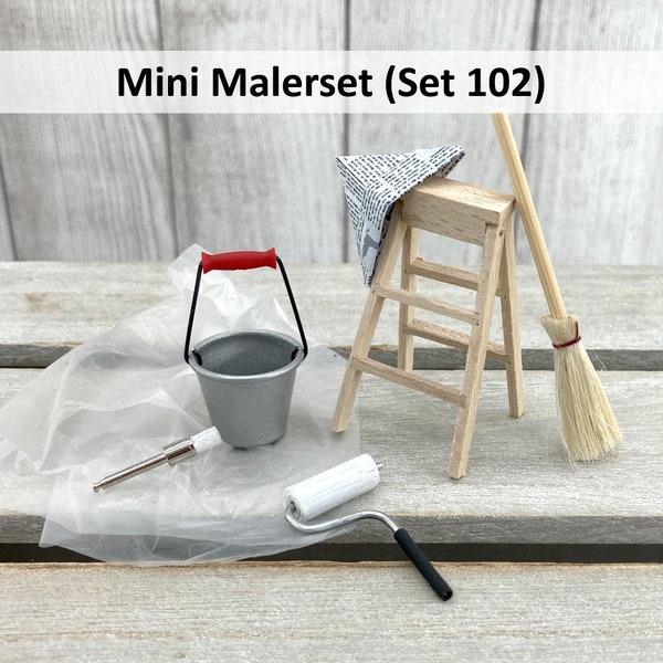 Mini Malerset mit Leiter (Set 102) • Farbrolle • Farbwalze • Pinsel • Renovieren • Wichtel Malerset • Wichtel Zubehör • Gutscheinbox