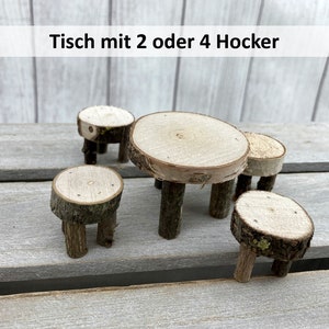 Miniatur Tisch mit Hocker aus Baumscheiben • Mini Tischset • Wichtel Tischgarnitur • Wichtel Zubehör