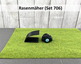 Mini Rasenmäher + Garage (Set 706) • Mini Rasenmäherroboter • Wichtel Rasenmäher • Roboterrasenmäher • Automatischer Mäher  • Wichtel Garten