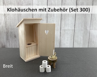 Outhouse with toilet paper and accessories (Set of 300) • Gnome toilet • Miniature garden • Gnome accessories • Gnome toilet • Stool with candle