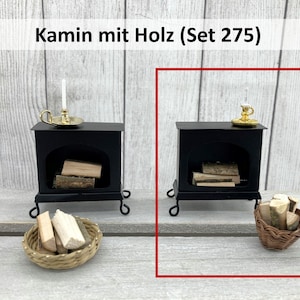Mini Kamin mit Holzscheite und Kerze (Set 275) • Feuerstelle mit Holzscheite • Wichtel Zubehör • Wichtel Feuer