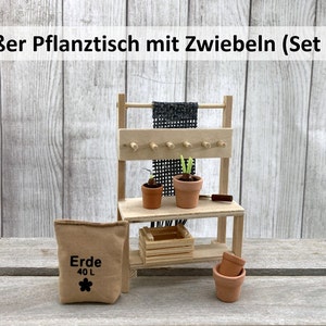 Miniatur Pflanztisch mit Blumenzwiebeln (Set 360) • Mini Garten • Gartenzubehör • Gartengutschein • Wichtel Garten • Wichtel Zubehör •