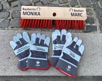 Geschenk Richtfest  Bauherr  Hausbau  Umzug  Polterabend   Personalisierte Arbeitshandschuhe  Besen  Geschenk  BESEN OHNE STIEL  -  Etsy.de