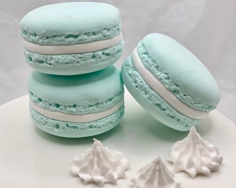 Faux Aqua Blue Color Macaroon Tamaño estándar Fake Macaroon francés Fiestas de galletas falsas Sesiones de fotos Decoración de cocina Exhibición de comida falsa