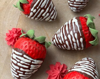 Fake Strawberries Dipped In Chocolate Real Size Faux Strawberry Kitchen Decor Sets of  Table Centrepieces Party Supplies Table Decor