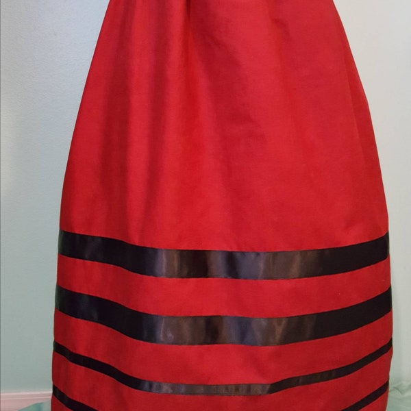 Native Red Ribbon Skirt with black ribbons