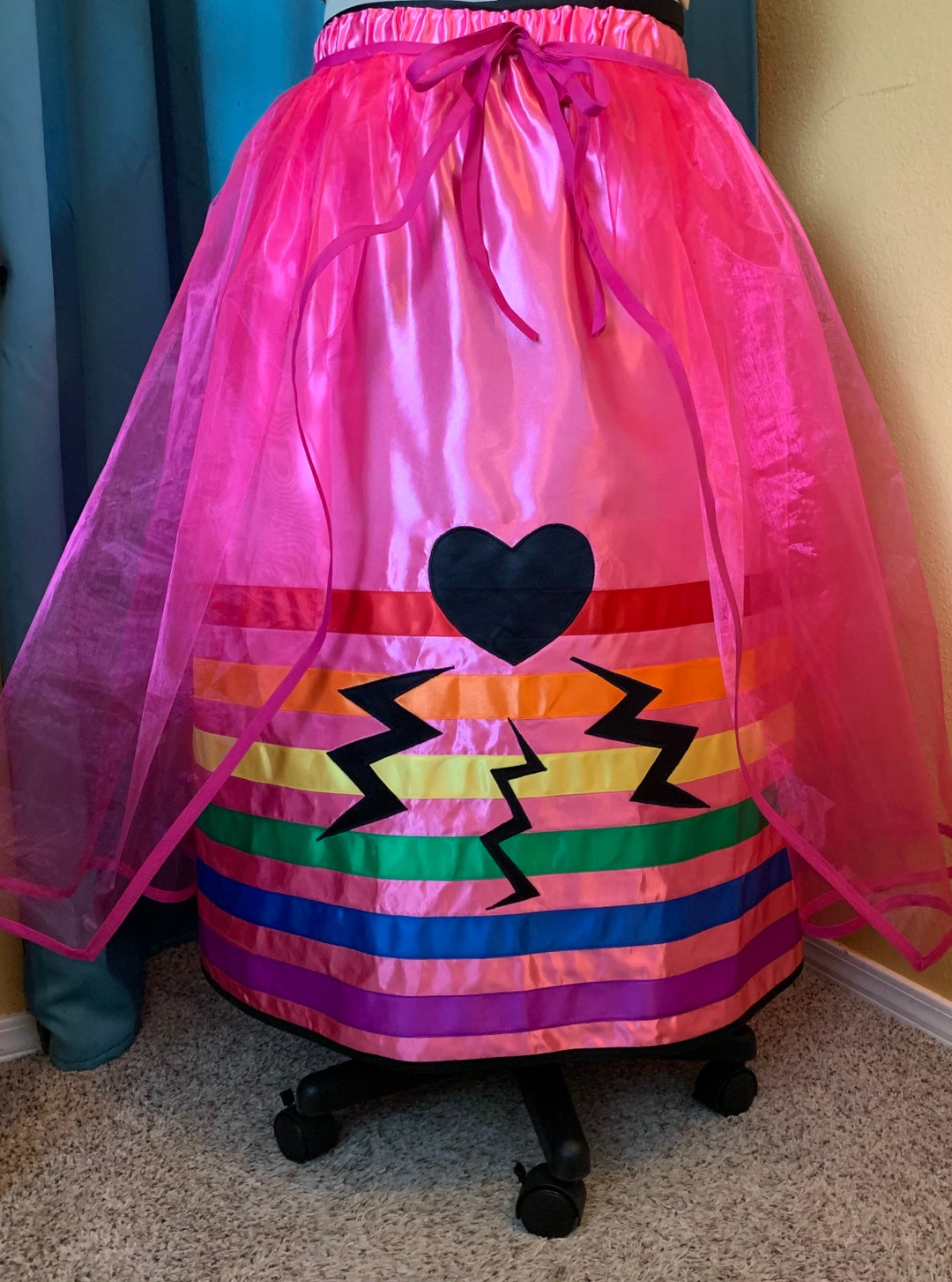 Womens Pink Satin Rainbow Ribbon Skirt With Detachable Etsy