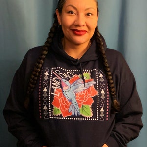 Land Back Hummingbird Adult Unisex Heavy Blend Hoodie Sweatshirt; Native Art; Indigenous Owned Shop