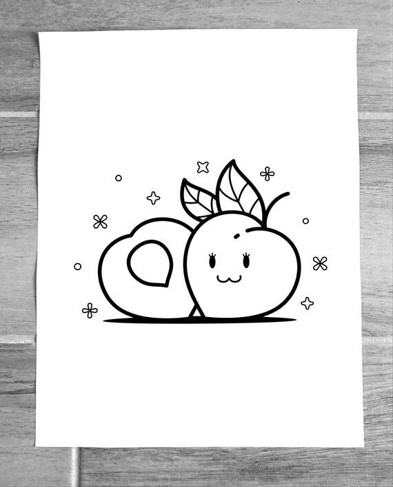 peach emoji printable coloring page etsy