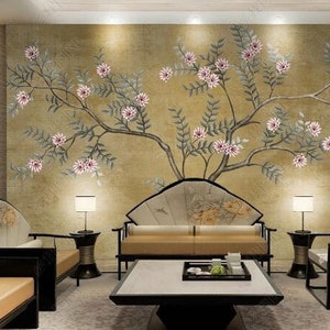 Gold Background Flower Tree Wallpaper Wall Murals Wall Decor