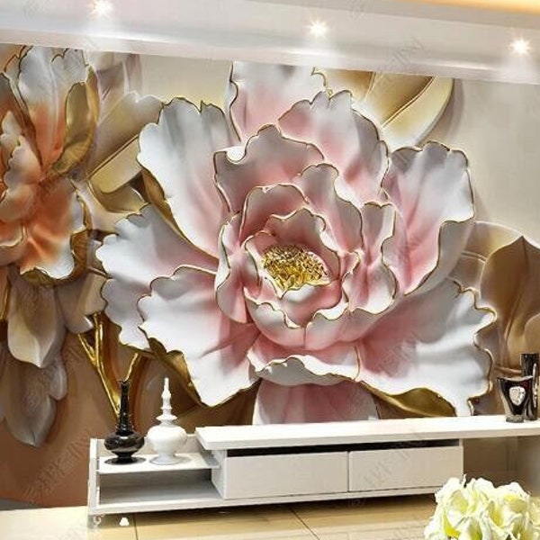 3D Pink Big Peony Flower Wallpaper Wall Murals Home Decor for Living Room Bedroom or Dinning Room
