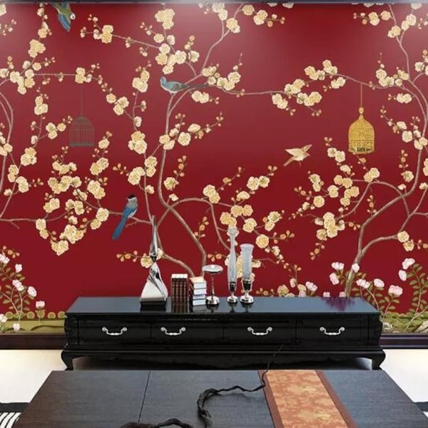 Flower and Birds Wallpaper - Etsy