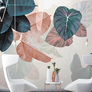Fresh Simple Watercolor Green Leaves Wallpaper, Big Leaves Green Plant Wall Mural, Wall Art, Living and Dinning Room Wall Paper