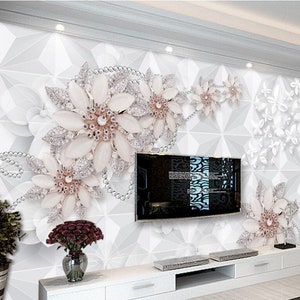 Luxury 3D Flower Wallpaper: Modern TV Backdrop Wall Mural