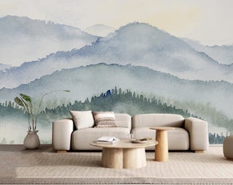 Ombre Blue Mountains Nature Landscape Wallpaper Wall Mural Wall Decor for Living Room Bedroom or Dinning Room