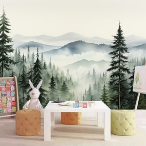 Foggy Pine Forest Autumn Trees Kids&#39; Children&#39;s Babies&#39; Room Nursery Wallpaper Wall Mural Home Decor