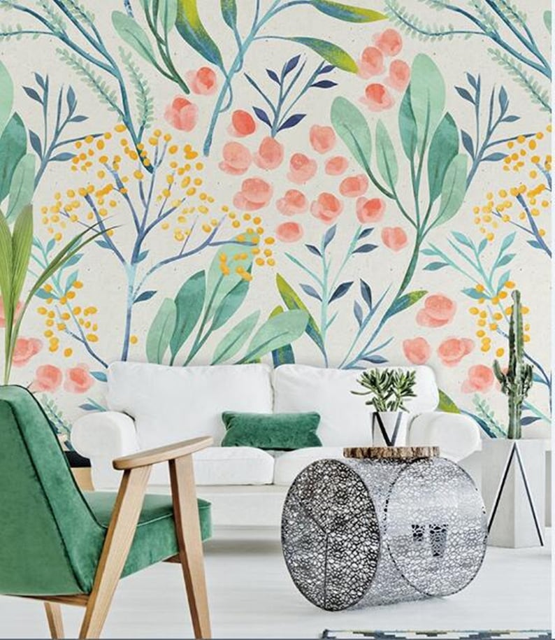 Watercolor Lily Wallpaper Big Flowers Nursery Wall Mural Etsy