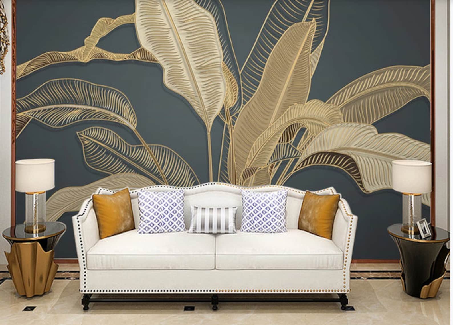 Luxury Gold Banana Leaf Wallpaper 3D Big Banana Leaves Wall Etsy
