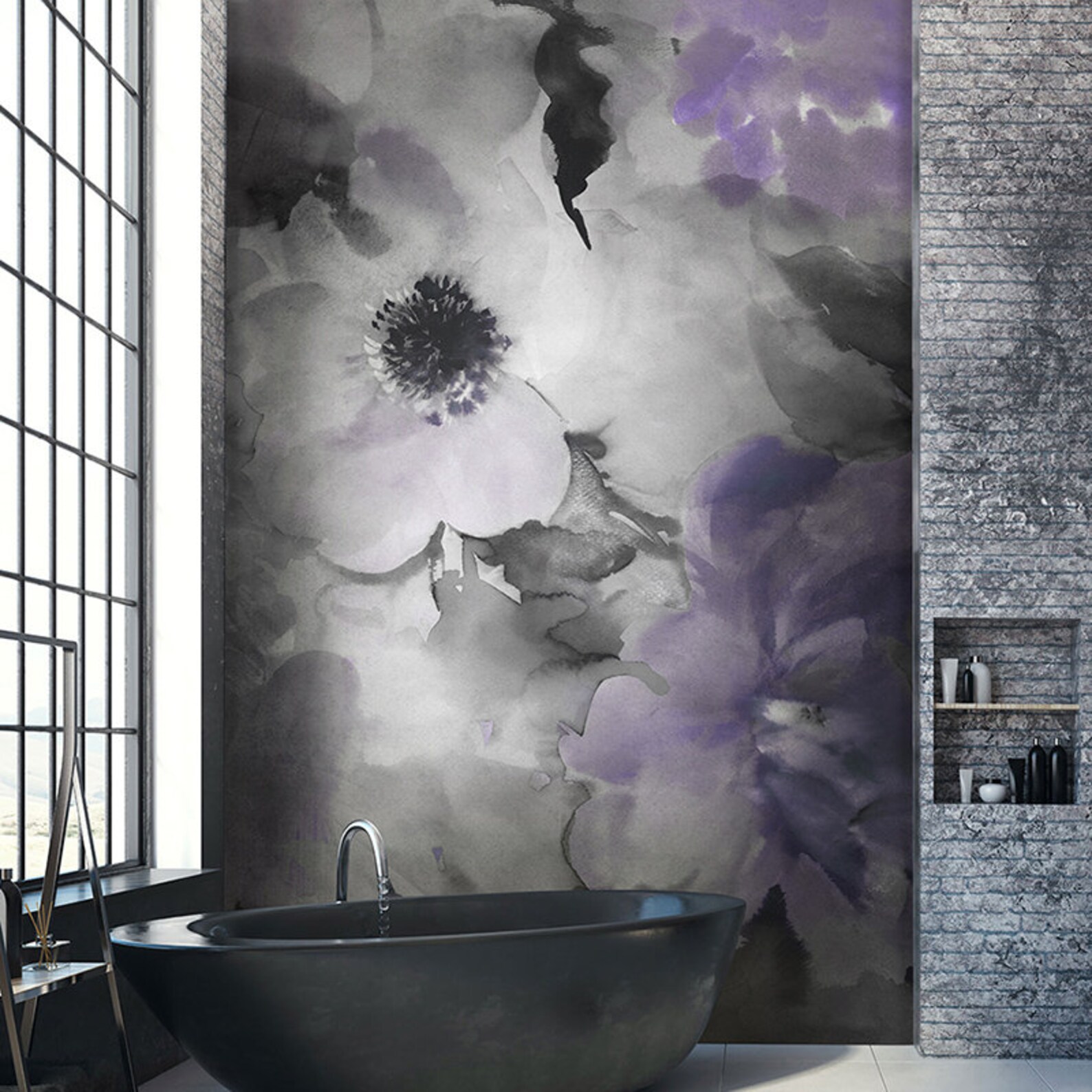 Abstract Handpainted Flower Floral Wallpaper Wall Mural Big Etsy