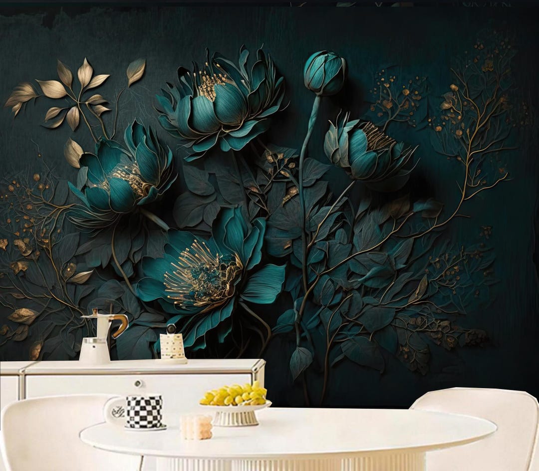 Dark Floral Peony Wallpaper Mural: Peel and Stick Home Decor - Etsy