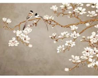 Chinoiserie Magnolia Wallpaper: Birds and Flowers Wall Mural