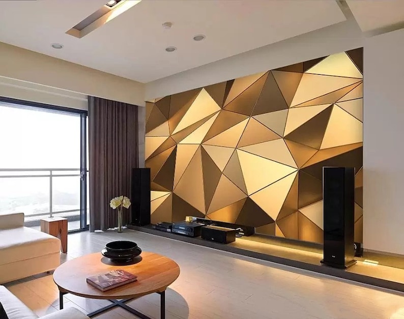 Luxury Gold and Brown Geometry Wallpaper Wall Mural Home Decor Etsy