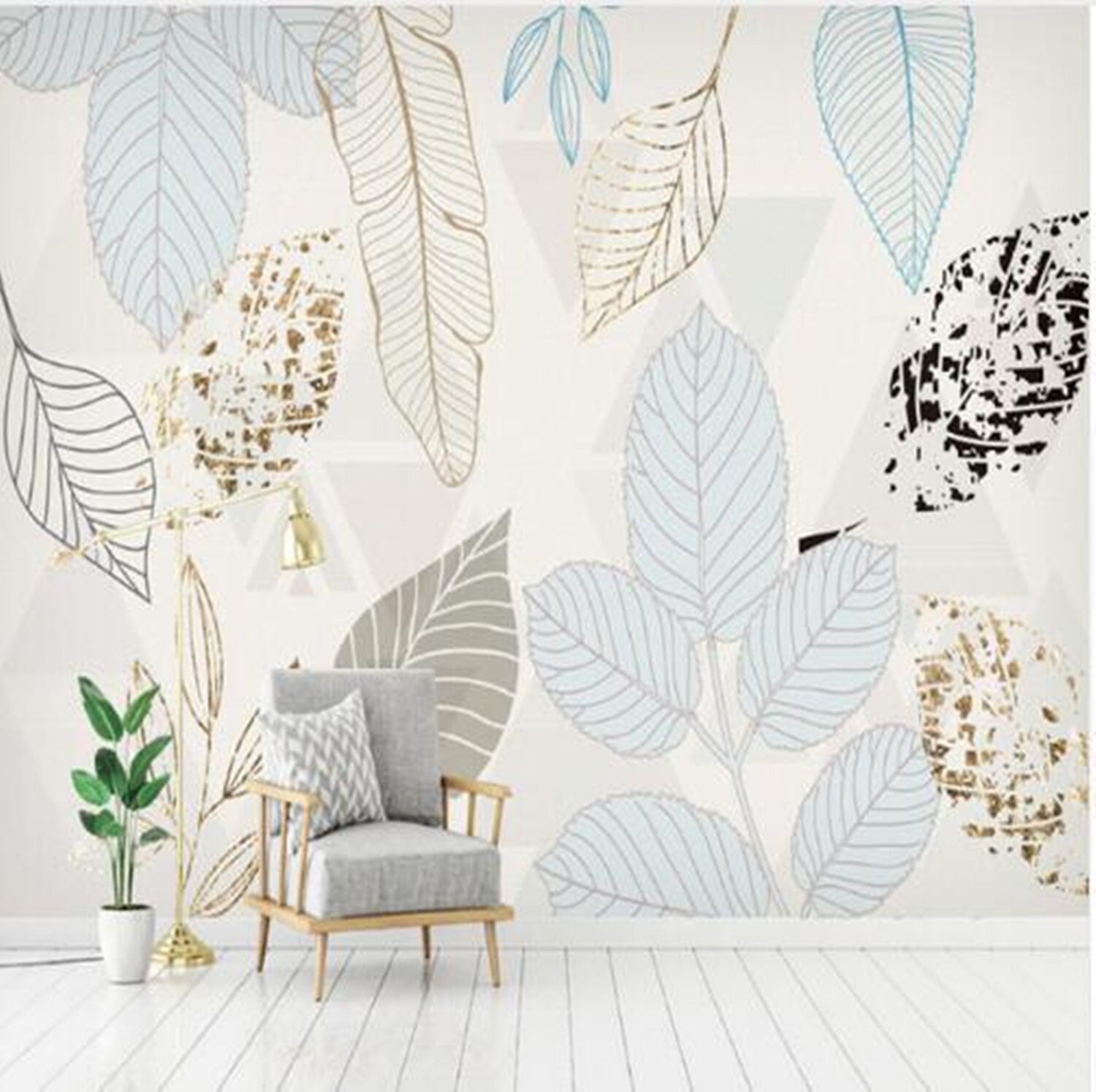 Custom Mural Wallpaper Modern Hand Painted Watercolor Leaf - Etsy