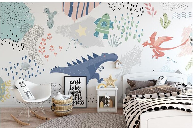 Cartoon Dinosaurs Nursery Wallpaper Wall Mural Dinosaurs With - Etsy