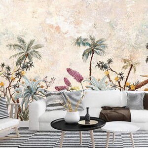Tropical Rainforest Plants and Coconut Trees Flowers Jungle Wallapper Wall Mural Home Decor