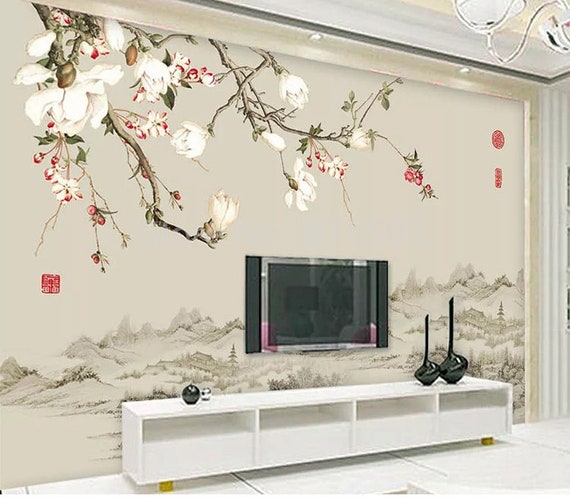 Custom Mural Wallpaper Chinese Style Flower Bird Wall