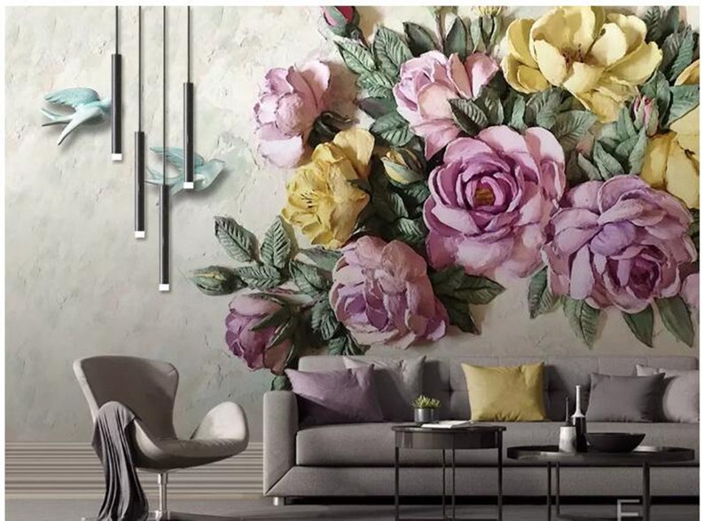 Custom Mural Wallpaper European Style 3D Stereoscopic Rose Etsy