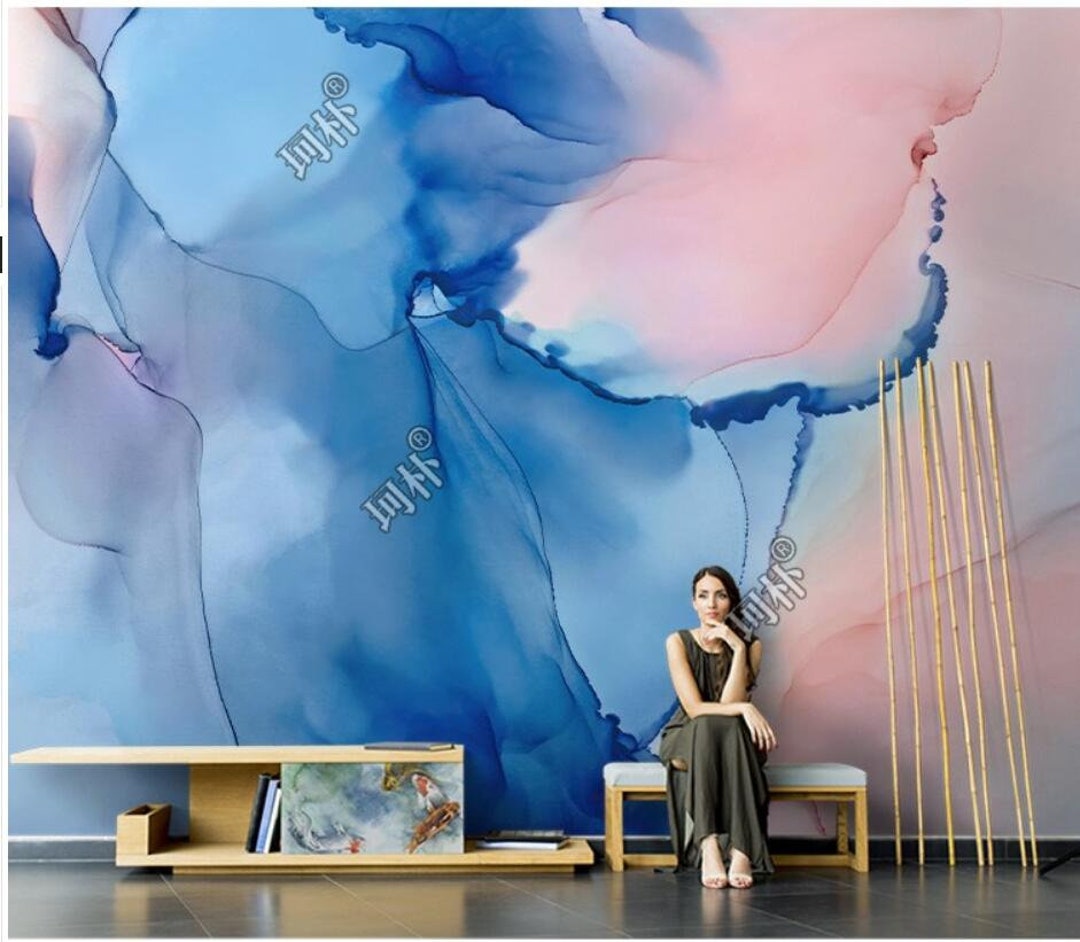 Simple Blue and Pink Marble Wallpaper Wall Murals Wall Decor Etsy