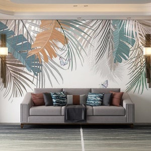 Simple Hanging Leaves Tropical Leaves Wall Murals for Living or Dinning Room