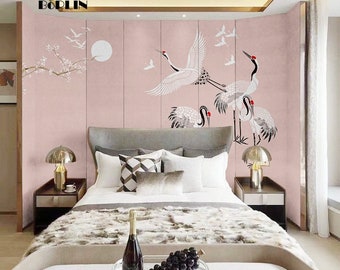 Chinoiserie Brushwork Several Cranes with Moon Wallpaper Wall Murals Wall Decor