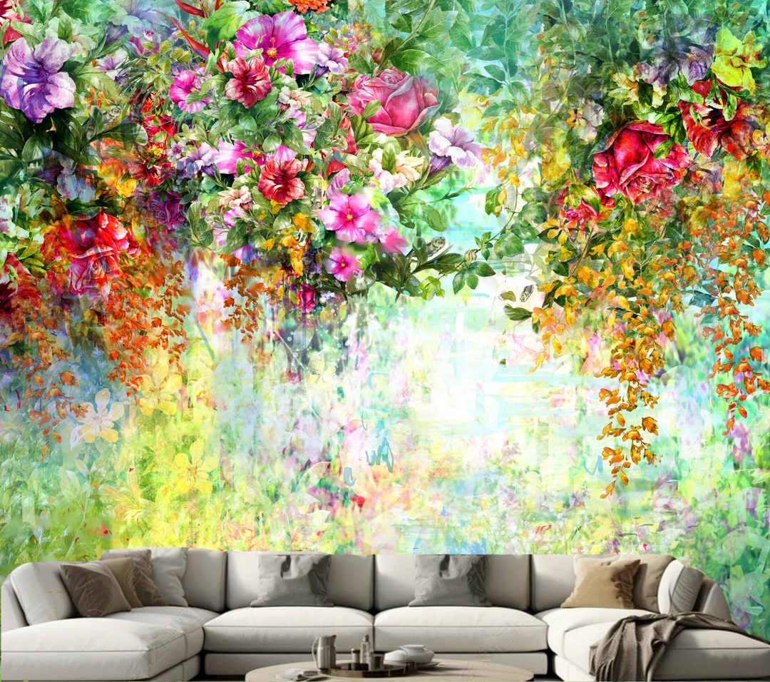 Watercolor Flowers Floral Wallpaper Wall Mural Home Decor for Living ...