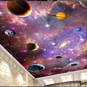 Night Sky Planets Universe Ceiling Wallpaper Wall Mural Hotel Restaurant Living Room