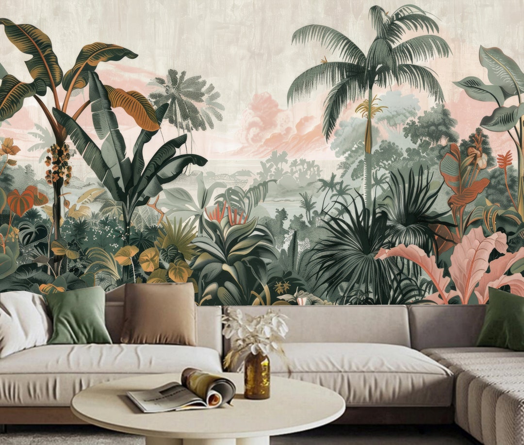 Tropical Rainforest Wallpaper Mural: Peel and Stick Jungle Wall Decor ...