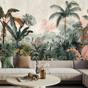 Tropical Rainforest Plants and Trees Flowers Jungle Forest Wallpaper Wall Mural Wall Decor for Living Room Bedroom or Dinning Room