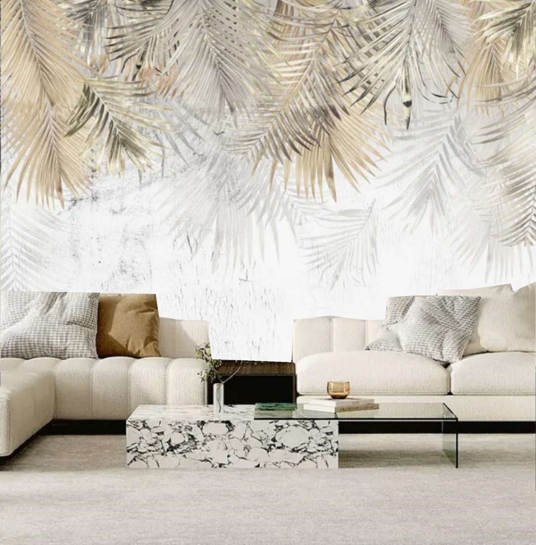 Tropical Palm Leaf Wallpaper Mural: Peel and Stick Wall Decor - Etsy