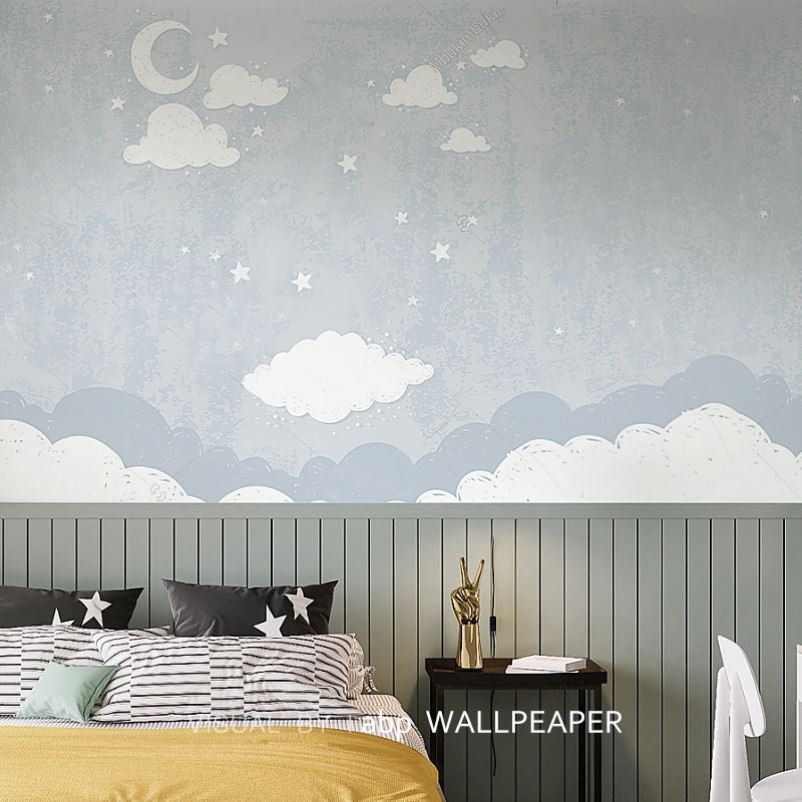 Cartoon Stars and Moon Nursery Wallpaper Mural: Peel & Stick - Etsy