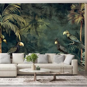 Tropical Rainforest Wallpaper Mural: Peel and Stick Palm Leaf Decor