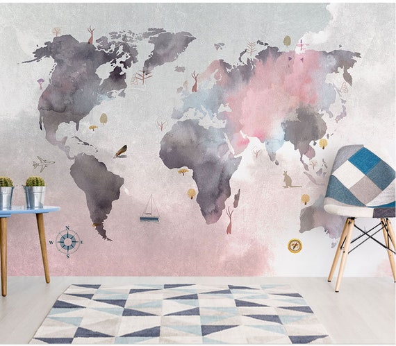 Abstract World Map Wallpaper Mural for Baby Child Room Sofa - Etsy Abstract World Map Wallpaper Mural for Baby Child Room Sofa - Etsy