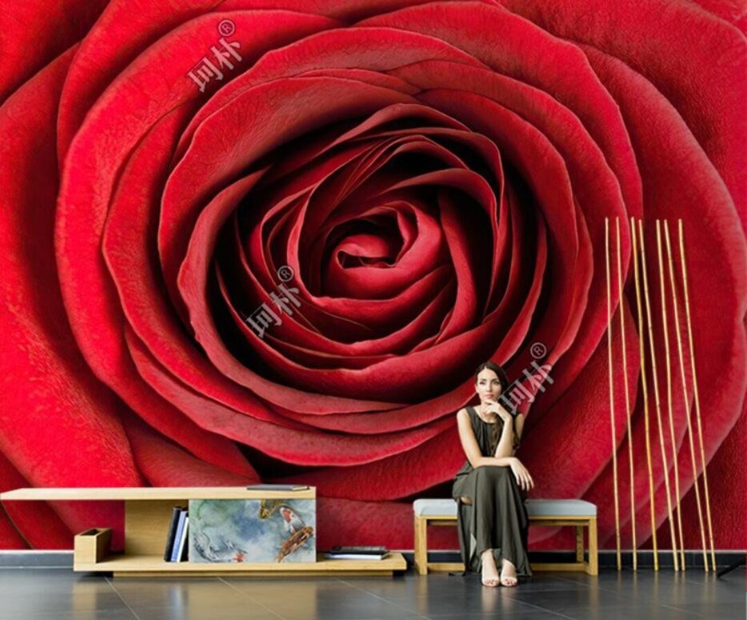 3D Big Red Rose Flower Wallpaper Wall Murals Home Decor - Etsy