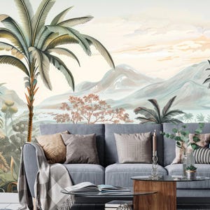 Tropical Rainforest Coconut Trees Forest Jungle with Mountains Landscape Wallpaper Wall Mural Home Decor