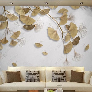 Golden Embossed Ginkgo Leaves Wallpaper Wall Painting Luxury Living Room Bedroom TV Background Wall Murals Wall Covering