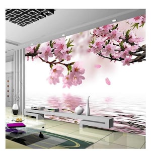 Romantic Peach Blossom Reflection Wallpaper Wall Mural Wall Decor