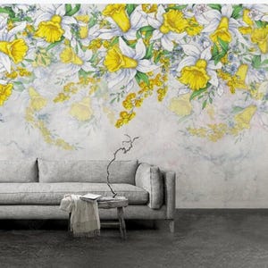 European Style Yellow Flowers Wallpaper Floral Wall Murals Home Decor
