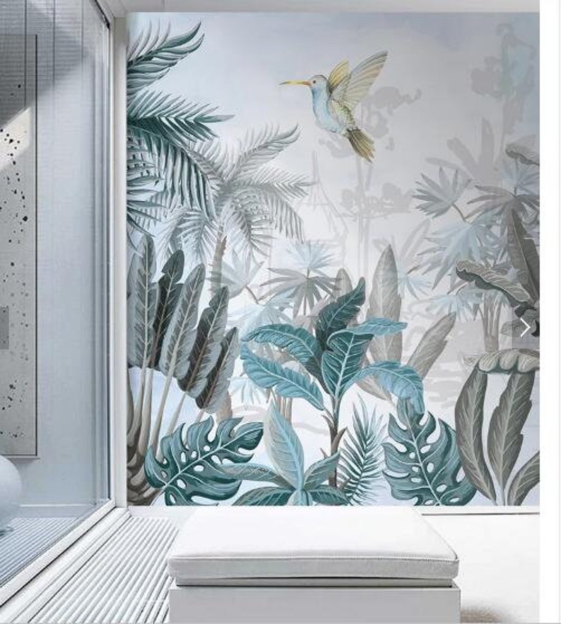 Watercolor Hand Painted Tropical Plants Wallpaper Wall Mural Etsy